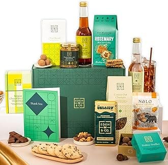Thank You Vegan Gift Hamper Basket, Luxury Gourmet Gifts for Women, Men, Couples, with Vegan Chocolate by EDEN & CO - Plus Non-Alcoholic Mocktail