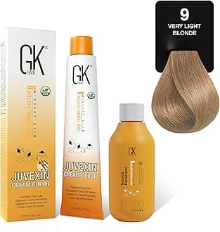 GK HAIR Global Keratin Natural 9 Very Light Blonde Hair Color Cream Tube (3.4 Fl Oz/100ml) + 20 Volume Developer (5 Fl Oz/150ml) - Professional Permanent Long Lasting Toner Dye