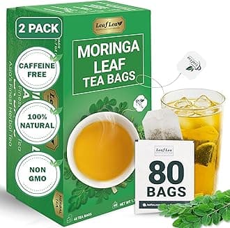 LeafLea 80 Moringa Tea Bags, Made from Natural Moringa Leaves, Caffeine-Free Herbal Tea, Sugar-Free, Individually Wrapped for Fresh Flavor (Pack of 2)