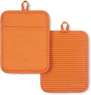Ribbed Soft Silicone Pot Holder 2-Pack Set, Honey, 7"x9"