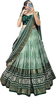 Womens' Wear Tussar Silk With Patola Printed Lehenga Choli Patola Print With Foil Work Chaniya Choli