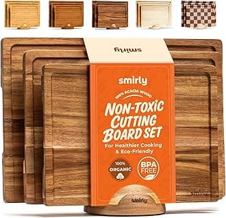 SMIRLY Wood Cutting Boards For Kitchen Meal Prep & Serving, Bamboo Cutting Board Set, Charcuterie Chopping Boards and Wooden Cutting Boards for Kitchen