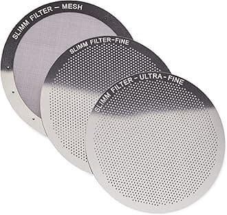 Set of 3 Barista-Quality Reusable Metal Coffee Filters by Slimm Filter - for use in The AeroPress Coffee Maker - Save Money & Brew The Perfect Cup at Home - Stainless Steel - MESH FINE & Ultra FINE