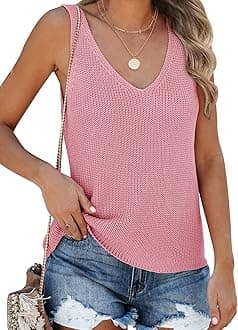 Tutorutor Womens Summer Sleeveless V Neck Sweater Vest Fall Knitted Loose Cami Tank Tops