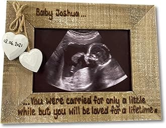 Angel Baby Wooden Photo Frame, Miscarriage Baby Scan Picture Loss Memorial, Loved For A Lifetime Quote, 6x4 inch