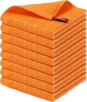Homaxy 100% Cotton Terry Kitchen Dish Cloths, Ultra Soft and Absorbent Dish Towels for Kitchen, Perfect for Drying and Washing Dishes, 8 Pack, 12 x 12 Inches, Orange