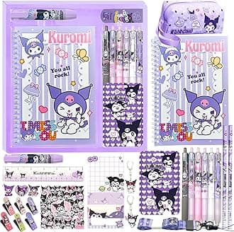 Kuromi School Supplies Set Cute Stationery Gift Set Kawaii Back to School Including A5 NotebookPencil CasePens,Stickers,ID Badge holderRuler Eraser Perfect Easter Birthday Gifts for Kids
