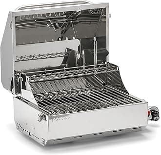 Camco Kuuma Stow N'Go 216 Elite プロパングリル | 温度計内蔵 & プッシュボタン点火装置 | 折りたたみ式脚&取り外し可能な温めラック付き | キャンプストーブなどとして使用 (58155)