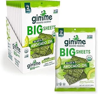 Gimme Seaweed Organic Premium Roasted Seaweed Big Sheets, Sea Salt & Avocado Oil, Keto, Vegan, Gluten-Free, Source of Omega3s & Iodine, Healthy On-The-Go Snack for Kids & Adults, 0.92oz (Pack of 10)