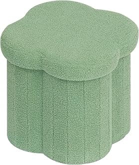 Bonlife Green Ottoman Storage Box,Teddy Storage Seat Box,Folding Small Footstool For Living Room,Kid's Toy Chest Box,Flower Shape,38x38x38cm