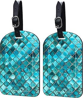 Neidius 2 Pack Luggage Tags Turquoise Mosaic PU Leather Baggage Handbag Suitcase Tags with Secure Strap Privacy Cover ID Labels,Business Travel Baggage Tag Identifier
