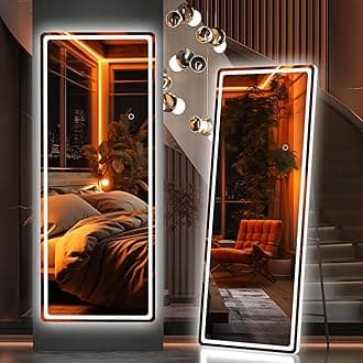 Hasipu Full Length Mirror with Lights, 56" x 20" LED Floor Mirror, Full Body Dressing Standing, Hanging Mounted Mirror for Living Room Bedroom Cloakroom, Round White
