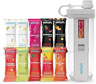 Selah Flavored Water Bottle - Water Enhancer, Sugar Free, Vitamin Infused Water - 20oz Water Bottle With Flavor Pods Included - Energy Drink, Strawberry, and Sports Drink Pods (White, 10 Flavor Pods)