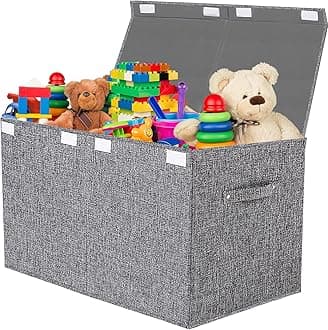 VERONLY Collapsible Toy Storage Bin with Lid, 82L Large Capacity - Gray Neutral Space-Saving Organizer for Playroom, Bedroom & Nursery, Foldable Design