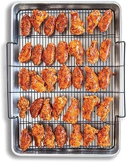 Extra Large Oven Crisping Baking Tray, with Rack, Silver