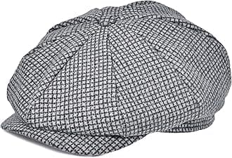 Mens Newsboy Cap High Woolen Tweed Gatsby Hat Ivy Cabbie Flat Golf Cap for Fathers Women Unisex Grid Grey