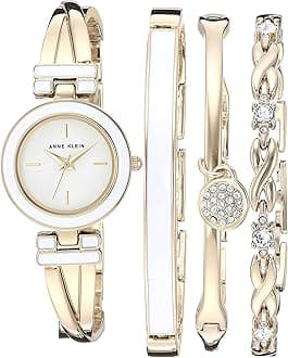 Women's Bangle Watch and Premium Crystal Accented Bracelet Set
