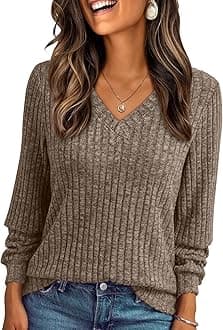 Womens V Neck Long Sleeve Shirt Fall Fashion Tops Tunic Dressy Casual Sweater Clothes Cute Trendy Work Outfits 2026