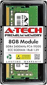 A-Tech 8GB DDR4 2400MHz PC4-19200 ECC SODIMM 1Rx8 Single Rank 1.2V 260-Pin RAM Memory Upgrade Module for Microserver, Workstation, and Networking Platforms