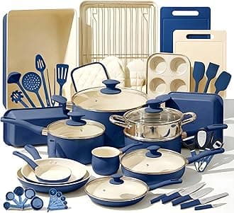 Nutrichef 54 Piece Professional Grade Complete Home Kitchen Cookware Set, Ceramic Non-Stick Bakeware, Pot and Pans Kit, Cool-Touch Handles, Safe for Gas, Electric, Induction Cooktops, Easy Clean