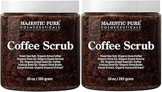 Majestic Pure Arabica Coffee Scrub - All Natural Body Scrub for Skin Care, Stretch Marks, Acne & Cellulite, Reduce the Look of Spider Veins, Eczema, Age Spots & Varicose Veins, Set Of 2