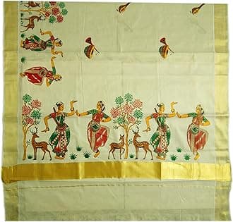 Women's Printed Kerala Gold Tissue Saree with Running Blouse