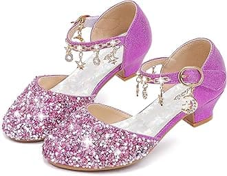 Furdeour Girls Sandals Glittler Bow Dress Shoes Princess Crystal High Heels Party Wedding Flower Girls Shoes for Kid Toddler