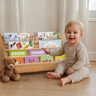 Decorative Wooden Bookshelf for Kids Rooms - Keeps Plenty of Books Neatly Organized & Within Reach for Toddlers - Easy Install Montessori Book Shelf for Baby's Bedroom or Playroom Decor