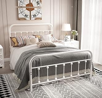NACHTIMOOR Full Platform Metal Bed Frame with Headboard and Footboard,Vintage Victorian Style Mattress Foundation, No Box Spring Required, Under Bed Storage (Full, White)