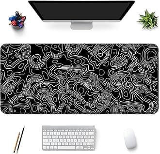 Desk Mat,Large Gaming Mouse Pad 35''×15.6'' XXL Extended Mouse Pad Mat Desk Pad with Non-Slip Base Mousepad for Computer,Office,Keyboard and Laptop - Topographic Black and White
