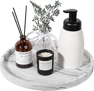 Silicone Bathroom Tray Round Vanity Tray Decorative Soap Holder Kitchen Countertop Organizer Coffee Table Decor for Candle, Perfume, Plant, 11 Inch, Marble Grey