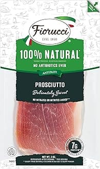 Fiorucci All Natural Uncured Prosciutto, Lightly Salted Hand-trimmed and Carefully Aged with No Nitrites & Antibiotic Free Pork, 7g of Protein, 3 Oz (Pack of 12)