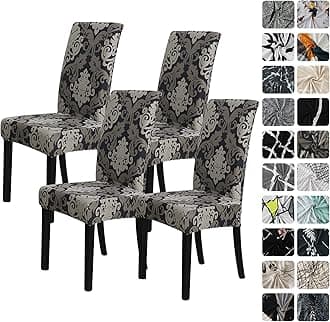 FORCHEER Pattern Stretch Chair Covers for Dining Room Set of 4,Printed Stretchable Dining Chair Slipcover Washable Removable for Kitchen,Hotel,Restaurant,Ceremony Universal Size(4PCS,Flower)