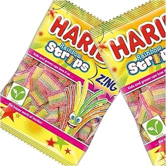 Rainbow Strips Zing Gummy Sugar Coated Sweets Fizzy Belts Strawberry, Apple, Lemon, Tropical 130g - 1xShare Bag