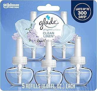 Glade PlugIns Scented Oil Refill Clean Linen, Essential Oil Infused Wall Plug In, 3.35 FL OZ, Pack of 5