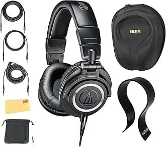 ATH-M50x Professional Monitor Headphones - Black Bundle with Case, Stand, and Austin Bazaar Polishing Cloth