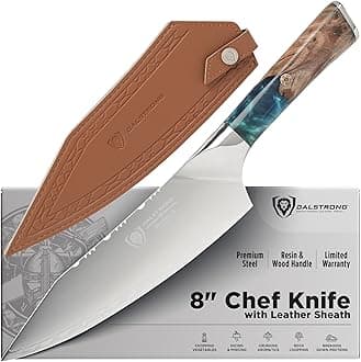 Dalstrong Chef Knife - 8 inch - Valhalla Series - Premium 9CR18MOV HC Steel - Celestial Resin & Wood Handle - Razor Sharp Kitchen Knife - Professional Cooking Knife - Chef's Knife - w/Leather Sheath
