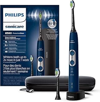 Sonicare PHILIPS ProtectiveClean 6500 Rechargeable Electric Power Toothbrush with Charging Travel Case and Extra Brush Head, Navy Blue, HX6462/07