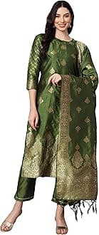 Women's Cotton Silk Jacquard Kurta Pant with Dupatta Set