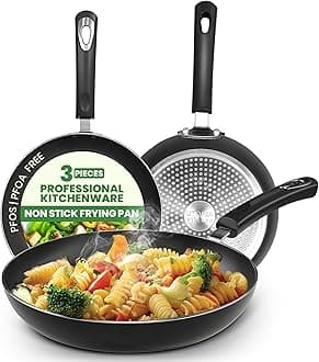 Nonstick Cookware 3 Piece Omelette Pan Skillet Set, Nonstick Frying Pans with Induction Bottom, 8, 9.5 & 11 Inches Frying Pans with Bakelite Handles, PFOA Free, Grey