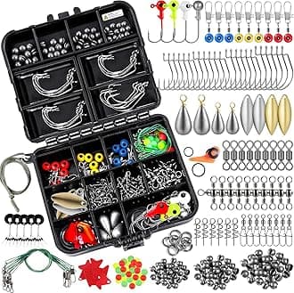 TOPFORT 187/230pcs Fishing Accessories Kit, Including Jig Hooks, Bullet Bass Casting Sinker Weights, Fishing Swivels Snaps, Sinker Slides, Fishing Set with Tackle Box…