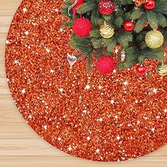 Christmas Tree Skirt 60 Inches Orange Tree Skirt for Halloween Ornaments Sparkle Sequin Tree Skirts Classic Fall Xmas Tree Skirt Glitter Velvet Tree Skirt Christmas Holiday Party Decoration
