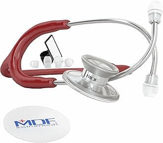 MDF Instruments, Acoustica Lightweight Stethoscope for Doctors, Nurses, Students, Home Health Use, Adult, Dual Head, Burgundy Tube, Silver Chestpiece-Headset, MDF747XP17