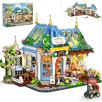 Flower Cafe Building Set with LED Light, 1486 PCS City Coffee House Building Block Kit, Classic Architecture for Adults Women Men Teens Ages 12+