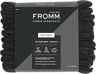 Fromm Softees Microfiber Hair Towels, Absorbent Salon Hair Towels for Hairstylists, Barbers, Spa & Gym, Fast-Drying, Ultra-Soft, Lint-Free, Multi-Purpose Towels, 16" x 29"- 10-Pack - Black