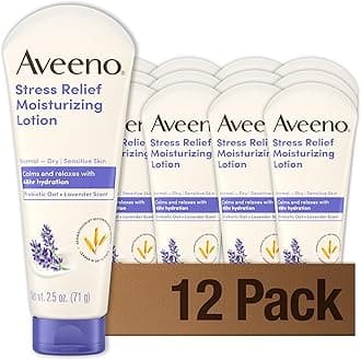 Aveeno Stress Relief Moisturizing Body Lotion with Lavender Scent & Prebiotic Oat to Calm & Relax, Non-Greasy, TSA-Approved Travel Size, 2.5 fl. oz, 12 Pack
