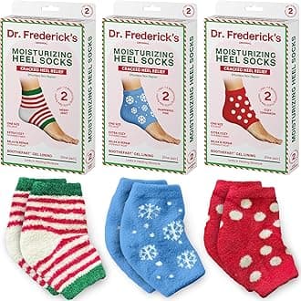 Moisturizing Fuzzy Heel Socks - 3 Pairs - Cozy Gel-Lined Sleep Socks for Women & Men - Soothing Dry, Cracked Feet - Cracked Heel Repair (Holiday Special Edition)