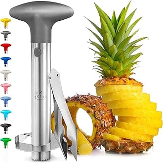 Stainless Steel Pineapple Corer & Slicer + Eye Removal Tool – Heavy Duty Pineapple Cutter with Reinforced Blade – Effortless Pineapple Core Remover & Slicer - Gray
