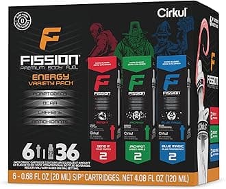 Cirkul Fission Caffeine Flavor Water Variety Pack, Makes 36 Drinks, No Sugar, Zero Calorie Drink Mix, (2 Send It, 2 Jackpot, 2 Blue Magic)
