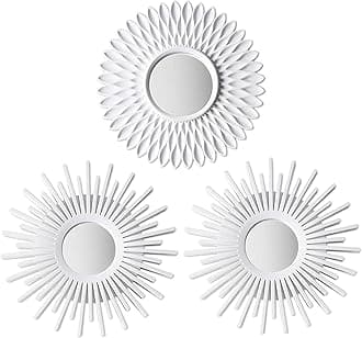 BONNYCO Wall Mirrors Pack of 3, Round White Mirrors for Home Decor, Bedroom and Room. Espejos Decorativos de Pared Sala Dormitorio, Circle Wall Decor Minimalist Vintage, Chic. Gifts for Women Mums